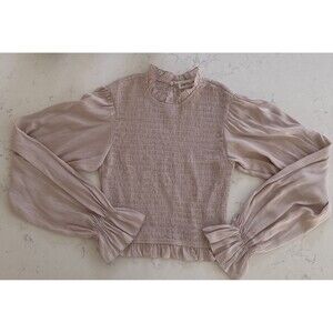 Pants Store Women’s Smocked Ruffle Mock Neck Blouse Bishop Sleeve Dusty Rose- S